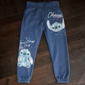 Disney Blue Sweatpants with Stitch Print